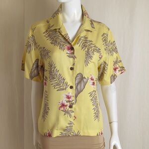 Hawaiian Shirt Blouse Kalani Bay Yellow Silk Size Medium